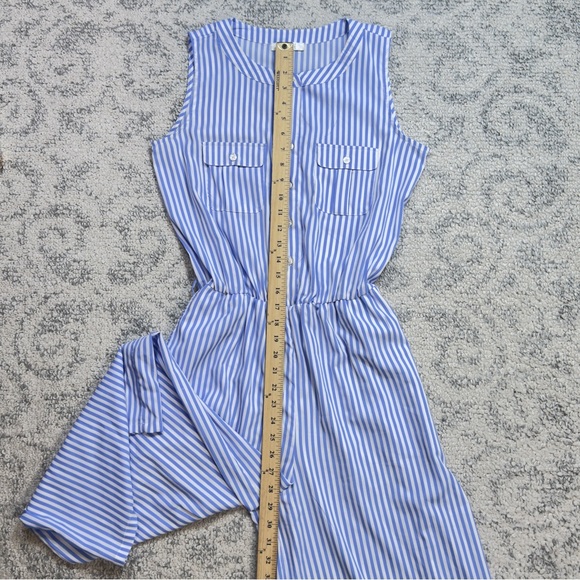 Spense Blue and White Striped Sleeveless Jumpsuit with Belt - Picture 9 of 13
